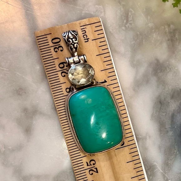 Vintage Large Turquoise & Gemstone Pendant Solid 925 Sterling Silver Handmade - Picture 10 of 17